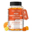 Vegan Omega 3 Gumijas bērniem ar DHA, Plant Based, 30 Servējumi, 60 Ct Želatīns bez, bez lipekļa, ne-GMO Omega 3 papildinājums. Bērni un bērni DHA Gummies priekš smadzenēm, acīm, sirds un imūnās sistēmas