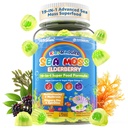 Sea Moss + Plūškoka Gumijas bērniem un pieaugušajiem, 19-IN-1 Super Food with Spirulina, Algae Omega 3, Algae Kalcijs, Ašvaganda, Sēnes, Vitamīni D3, C imūnai, Gut, Kaulu, Enerģija, Smadzenes,Vegan 60Cts