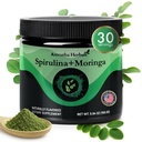 Organic Spirulina + Organic Moringa Greens Pulveris bez lipekļa, Vegan Friendly, Detox & Digest, Superfoods 30 Serviss Ražots ASV