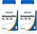 Nutricost Astaksantīns 12mg, bez GMO un lipekļa, 120 softgeli (4 mēnešu piegādes) (2. iepakojums)