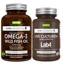 Omega 3 savvaļas zivju eļļa 1360mg + dzīvās kultūras+ Lab4 Probiotikas Bundle, 1000 mg EPA un DHA ar astaksantīnu + 25 miljardi KVV Lactobacillus Acidophilus & Bifidobacterium wi