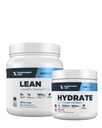 Caurspīdīgs Labs Lean Pre-Workout (30 Kalpo, Zilā Avenes) & Hidrate Elektrolītu Pulveris (40 Kalpo, Tropu Punch)