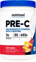 Nutricost Pre-C Pre-Workout komplekss ar kreatīnu (Augļu pūderis) 30 Servējumi Pulveris - Boost Fintess Routines, 453g