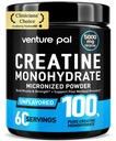 Venture Pal 100% Pure Pure Micronized Creatine Monohidrāts Pulveris, Neflavorēts kreatīns sievietēm un vīriešiem, Vegan, Keto, Bez lipekļa, 5 g (5000 mg) uz vienu Kalpotāju, Creatina Monohidratada en Polvo