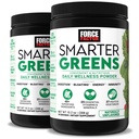Force Factor Smarter Greens Daily Wellness Powder 2-Pack to Support Energy, Immunity & Digestion, Superfood Greens Pulveris ar vitamīniem, minerālvielas un probiotikas, Neuzliesmojošs, 60 Kalpo