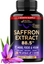 Dabiskie safrāna papildinājumi - Pure Safrona ekstrakts 88.5 mg - Ražots ASV - Focus - Focus - Vision - Enerģijas atbalsts - Acu veselība sievietēm un vīriešiem - NonGMO Vegan Tabletes - 90 Pulvera kapsulas, 3 mēnešu piegādes