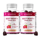 Vitamatic Beet Root Gumies - 3000mg Ekvivalents Per Servē - 60 Gumijas - Ražots ar vitamīnu B6, B12, vīnogu sēklām, granātābolu un nikotīnamīdu (iepakojums no 2)