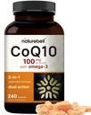 NatureBell CoQ10 100mg ar Omega 3, 240 kapsulām; • stabila augstas absorbcijas forma – antioksidants sirds un enerģijas veselībai – papildus spēks Coenzyme Q10 papildinājums