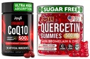 Quercetin with Bromelain & CoQ10 500mg Bundle – 120 Coenzyme Q10 Softgels + 60 bezcukura Quercetin Gumijas ar cinku, C un D3 vitamīnu – Imūns, sirds un enerģijas atbalsts – ASV izgatavotie papildinājumi