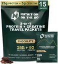 Uzturs uz Go Whey Olbaltumvielas Izolāts Packets ar kreatīnu - 25g Olbaltumvielas + 5g Kreatīns - viena serve Travel Olbaltumvielu pulveris - 5,9g BCAAs, Keto un zema oglekļa, bez lipekļa - Šokolāde (15-iepakojums)