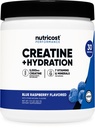 Nutricost kreatīnmonohidrāts + hidratācija Zils aveņu uzpūsts (30 Kalpo) - 7 Vitamīni un minerālvielas, 5000mg kreatīn Per apkalpo