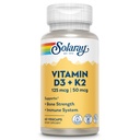 SOLARAY D3 vitamīns K2 - Kaulu veselības un imūnās atbalsta papildinājums - ar 5000 SV D vitamīna kā VIT D3 un 50 μg K2 vitamīna kā menohinona MK7, pagatavots bez sojas, 60 dienu garantija, 60 Serv, 60 VegCaps