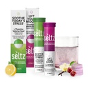 Seltz® Stress Less, Smile More Pack - Mood + Stress Support Effervescent Vitamins (Lift Your Mood + Soothe Today’s Stress) with L-Tryptophan, Saffron, L-Theanine, Magnesium & B Vitamins - Zero Sugar