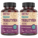 DEVA Vegan Tributirīna papildinājums - Butirātu prekursors, Gut Barjera atbalsts, sviestskābe, 500 MG Vegan kapsulas, Leaky Gut atbalsts, Gremošana, 90 grāds (2. iepakojums)