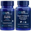 Life Extension Super Ubiquinol Coq10, 100 Mg, 60 Softgels ; Super Omega-3 Epa/dha Zivju eļļa, 120 Softgels ; Sirds un smadzeņu veselības bagātinātāji, Iekaisuma vadība, Anti-Aging atbalsts.