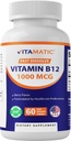 Vitamatic Vitamin B12 1000 mcg Fast Dissolve – 60 Tablets – Natural Berry Flavor – Supports Energy Metabolism & Nervous System Health