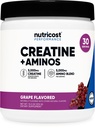 Nutricost Kreatīns + Aminos 30 Kalpo (Grape Flavored) - 5,000mg Kreatīnmonohidrāts + 5000mg Amino BCAA Blend Per Kalpo