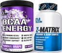 Evlution ZMatrix Magnija un cinka Post Workout Papildinājums (60 Servē) Plus Papildinājums BCAA aminoskābes Pulveris pirms un pēc treniņa (Grape, 30 Servē)