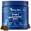 Zesty Paws Vecākais suns Multivitamīni Ārstēti - Glikozamīns suņiem + Gremošanas enzīmi un probiotikas - Grain Free Dog Vitamīni un papildinājumi ādai un apvalkiem + Imūnās veselības Vista - Advanced - 90ct