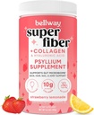 Bellway Super Fiber Pulveris + kolagēns, bez cukura Psillija Husk Pulveris ar kolagēna peptīdiem un hialuronskābi zarnu veselībai, vesela āda, nagi, kauli un locītavas, zemeņu lemonāde (11 Servējumi)