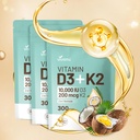 Vitamīns D3 10000 iu Plus K2 (MK-7) 200 μg, 300 kokosriekstu eļļa Softgels- 2 in 1 VIT D & K Complex -- - atbalsta kalcija uzsūkšanos, kaulu, imūno un sirds veselību – viegli norīt (900 softgels / 3 maiss)