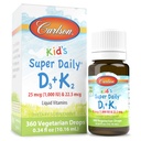 Carlson - Kid's Super Daily D3+K2, 25 μg (1000 SV) D3 & 22, 5 μg K2 vitamīns D pilieni ar K2 vitamīnu, šķidri vitamīni, 1000 SV D3 vitamīns, sirds un kaulu veselība, 1-gadīgs nodrošinājums, nepārslimojoši, 360 pilieni