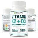 Max Uzsūkšanās K2 vitamīns + D3 (5000IU) 90 Veggie kapsulas no MK-7 (Menahinon-7) un holekalciferola (ar bioperīnu) 3-mēnešu padeve – D3 ar K2 veselai sirdij un stipriem kauliem;  ) Ne-ĢMO