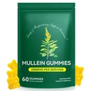 60 Count Mullein Gummies for Lung, 2000mg Organic Mullein Leaf Extract for Lung and Respiratory Support, Natural Mullein Herbal Supplement, Pear Flavor Gummies