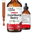 Wild & Organic Hawthorn Berry Tincture 600 mg - Liquid Hawthorne Berry Papildinājums vispārējam atbalstam - Vegāns, cukurs un bezalkohols Augļu ekstrakta pilieni - 4 fl oz