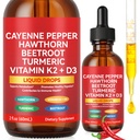Cayenne Pepper Drops Supplement,Cayenne Pepper Liquid Drops,Cayenne Health Supplements,Support Vitamin D3 K2 Beet Root Powder,Circulatory Heath Support - 2 Fl Oz