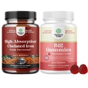 Bundle of Slow Release Iron Supplement for Women & Men - Supports Health - Blood Support Iron Bisglycinate and Vitamin B12 Gummies for Adults Sugar Free Vitamin B12 1000 mcg for Energy & Mood Support