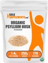 BulkSupplements.com Organic Psyllium Husk Powder - Psyllium Husk Powder for Baking, Fiber Papildinājums - bez lipekļa, 1,4g per Serving, 250g (8.8 oz) (iepakojums no 1)
