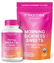 Pink Stork Morning Sickness Sweets Ginger Raspberry + Total Prenatal with DHA - Folate, Iron, Choline, B Vitamins, Support Women Before and During Pregnancy Bundle