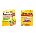 Dramamine Non-Drowsy, Motion Sickness Relief, Made with Natural Ginger, 18 Count, 2 Pack & Kids Chewable, Motion Sickness Relief, Grape Flavor, 8 Count