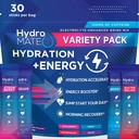 HidroMATE Elektrolītu pulveris dzēriens Mix Packets Hidratācija Paātrināšanas Paātrinājums Zems cukura puse Priekšrocības ātrai atgūšanai Vitamīns C plus kofeīns Variety Pack - 30 Skaits