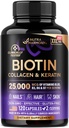 Biotin, Collagen, Hyaluronic Acid & Keratin - Hair Growth Support, 120 Caps | Hair, Skin & Nails Vitamins - Clinically Tested Supplement for Men & Women - 25000mcg Vitamins B1, B2, B3, B6 & B7