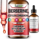 Berberine Liquid Drops with Ceylon Cinnamon, Bitter Melon, Chromium, Turmeric, ALA, Gymnema & Fenugreek - 3900mg Equivalent Blood Sugar & Metabolism Support for Men & Women - 2 fl oz