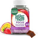 Slepenā daba augļu fokusa košļājamās rotaļlietas, reālu augļu powered vitamīnu košļājamās rotaļlietas ar vitamīniem B6 & B12, holīns, L-Teanīns, Passion Fruit & Strawberry garīgai skaidrībai, gumija (60 grāfs)
