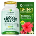 PurePremium Asinsspiediena Papildinājumi ar Hawthorn Berry, Hibiscus, Ķiploki & vitamīns B12-Slāpekļskābe Oksīda Papildinājums normālai sirds veselībai, Cirkulācijas veselība un Asinsspiediena Atbalsts - 180ct