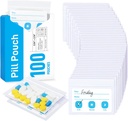 ZIKEE Pill somas ceļojumiem, atkārtoti lietojams Pill maisiņi BPA bezmaksas 2.75" x 3.54", Daily Medicine Bags ar XL Ietilpība 24 zivju eļļas, vitamīnu organizators ar pielāgojamu Write-on Area (100 skaits)