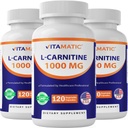 Vitamatic L-karnitīns Fumarate 1000 mg - 120 Dārzeņu kapsulas (3 pudeles)