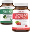 Super Greens & Hawthorn Extract (3-Mēness Supply) Super Berry Blend Bandle of Organic Super Greends Powder - Complete Superfood & Hawthorn Berry 4:1 Extract - Augsta stipruma ekstrakts (180 Capsules)