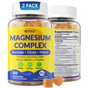 Magnija komplekss Gummies 400mg, Magneisum Glicerate Citrāts Malate + Turmeric, GABA, B6 B12, Kava Kava, L-Teanīns miegam, Calm, Relaxation, Enerģija, Magnija Gumijas vīriešiem, Vegan, 2 Pack