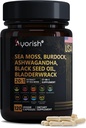 Sea Moss Capsule 30:1 High Strength 6000mg Equal Per Servings, Black Seed Oil Ashwagandha Ginger Capsules, Turmeric, Moringa, Bladderwrack, Burdock Root, Manuka Honey, Cinnamon 120 Count