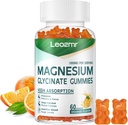 Magnijs Glicināt Gumies 1000mg - bez cukura Magnija Kālija Papildinājums ar vitamīnu D, B6, CoQ10 Calt Mood & Miega atbalsts - 60 Orange Gumies