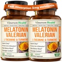 Melatonīns Miega līdzeklis ar L Theanine & Valerian Saknes – Turmeric Papildinājums – Turmeric Curcumin ar ingvera un melnā piparu – L-Teanine & Melatonin 3mg Miega, Calm un Stress Relief – 2 Pack