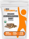 BulkSupplements.com Organic Ashwagandha Powder - Organic Ashwagandha Supplements, Sourced from Ashwagandha Root - Gluten Free, 900mg per Serving, 250g (8.8 oz) (Pack of 1)