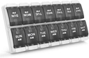 Sukuos AM Weekly 7 Day Pill organizators, 2 reizes Diena Pill kaste ar Arthritis Friendly Push Poga, Medicīna Kastes vitamīnu / zivju eļļas / uztura, Viegli tīrāmas (melns)