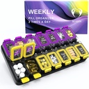Extra Large Weekly Pill organizators 2 reizes diena - hermētiskā Pill kaste 7 diena - am Pm Vitamīnu gadījumā - zāļu konteiners Divu nedēļu papildinājums turētājs Ikdienas zāļu uzglabāšana Divas reizes Med XL Dzeltens/Purple