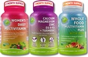 Vegan Multivitamīni un kalcija trio-caurules Pārtikas Multivitamīni ar dzelzi + Sieviešu dienas Multivitamīni ar dzelzi + Uz augiem balstīts kalcijs, magnijs, cinks, D3, K2 un turmerika – enerģija, kaulu un imūnās sistēmas atbalsts